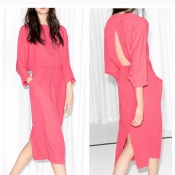 & Other Stories Burgundy Open Back Bat Wing Crepe Midi Dress 4 / S - Picture 4 of 13